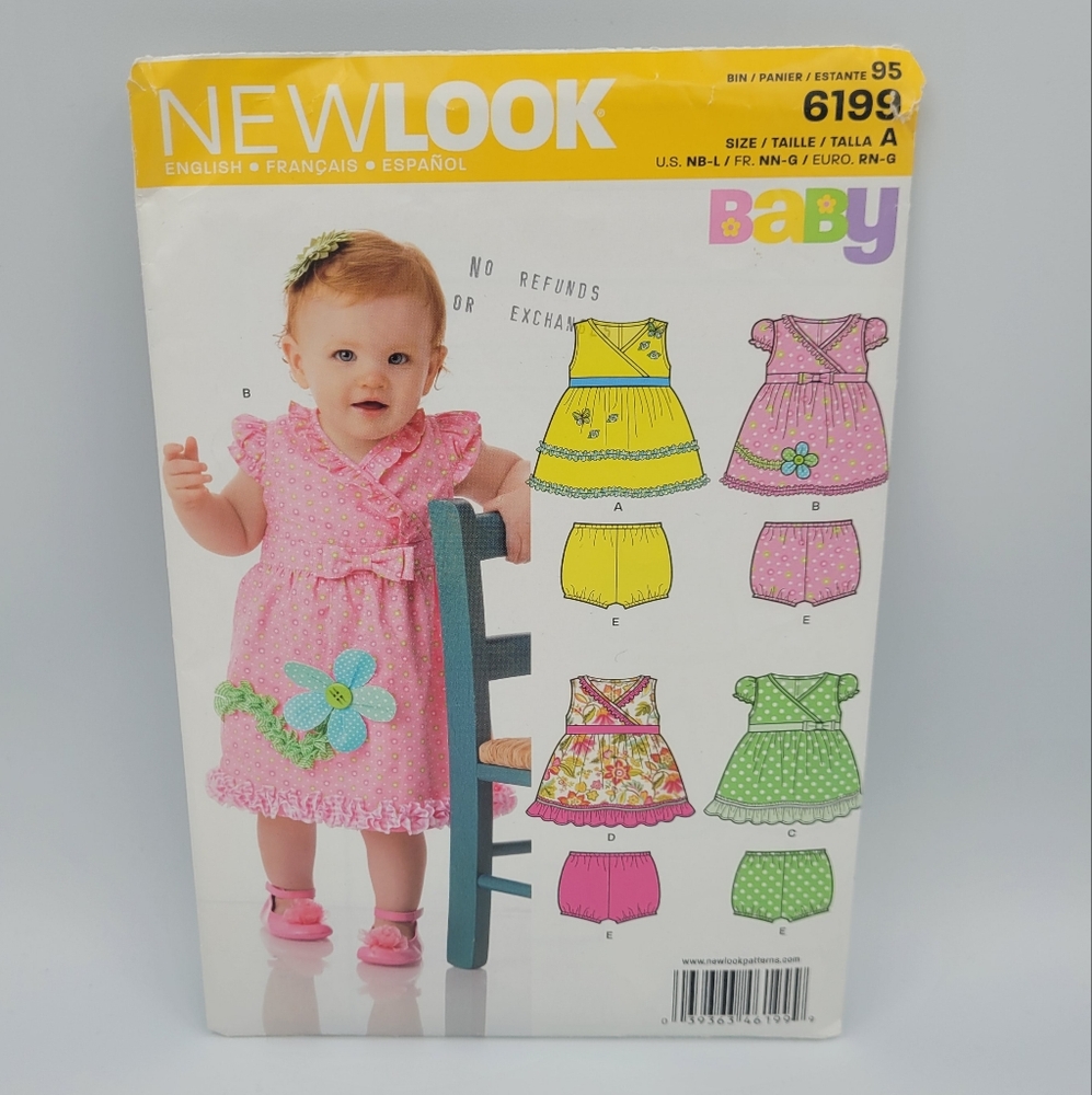 UNCUT New Look 6199 Baby Girl's Dresses and Bloomers Sewing Pattern